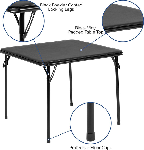Flash Furniture Mindy Folding Kids Table with Vinyl Padded Top, Children's Square Activity Table for Daycare and Classrooms, Black Black Table