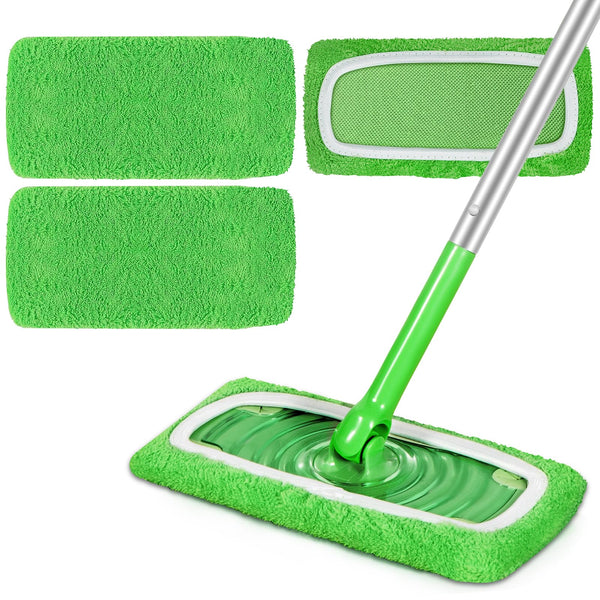 Reusable Microfiber Mop Pads Compatible with Swiffer Sweeper, 3 Pack Dry Sweeping Cloths & Wet Mopping Cloths, Washable Pads for Hardwood Floor