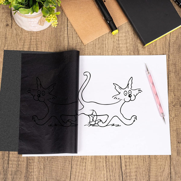 200 Sheets Carbon Paper Black Graphite Paper Transfer Tracing Paper and 5 Pieces Ball Embossing Styluses for DIY Woodworking, Paper, Canvas and