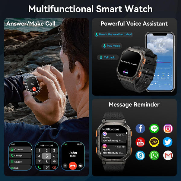 AMAZTIM Military Smart Watch with GPS, 6 Satellite Positioning/Compass, Stainless Steel Body, 50M Waterproof, 480Mah Extra-Large Battery,