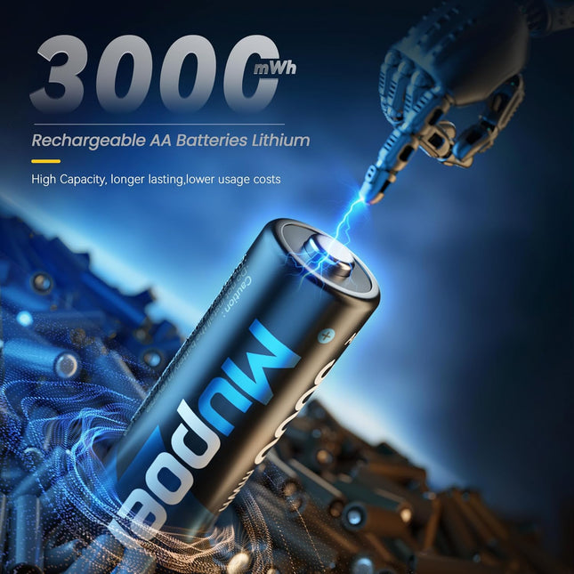 Rechargeable AA Batteries Lithium with Charger,8 Pack 1.5V 3000Mwh Double a Battery Rechargeable,Long Lasting Pilas Reca