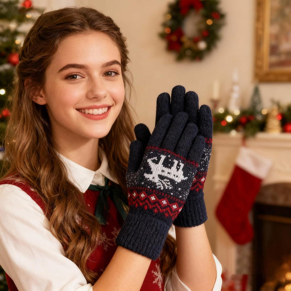Winter Gloves Women Wool Warm and Cozy Mittens Women Elastic Knit Thermal for Outdoor Activities,Christmas Gift Navy Blue