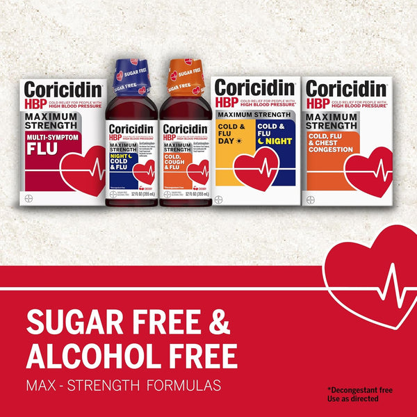 Coricidin HBP Decongestant-Free Cough and Cold Medicine - Specially Designed Relief for High Blood Pressure, Cough, Runny Nose, Sneezing and Cold