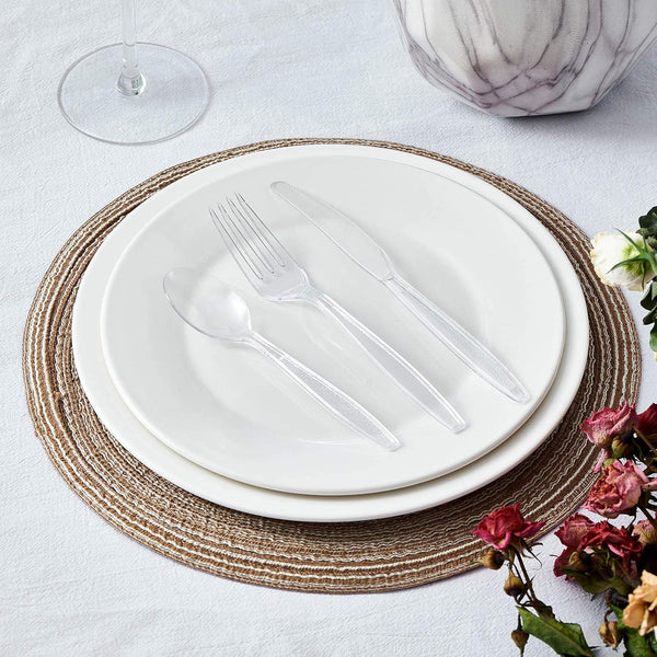 Cutlery Set Plastic Utensils Clear Forks Spoons Knives Disposable Silverware Heavyweight [300 Combo Box] combo clear