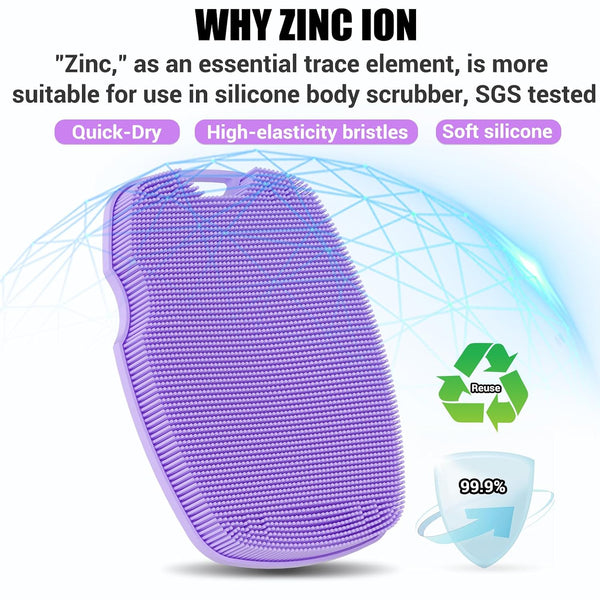Canroom Zinc Infused Silicone Body Scrubber, Quick-Dry Bath Brush Purple