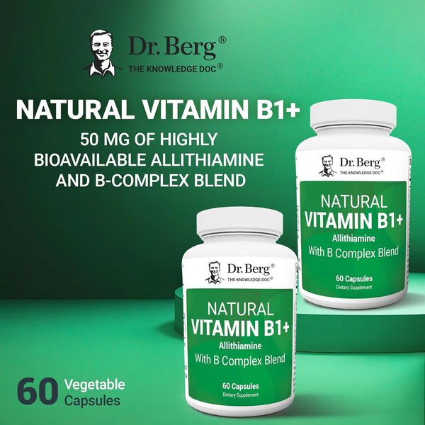 Dr. Berg Natural Vitamin B1 B6 B12 Complex - Allithiamine Vitamin B1 Supplement with 8 Essential Vitamin B Complex for Men & Women Including