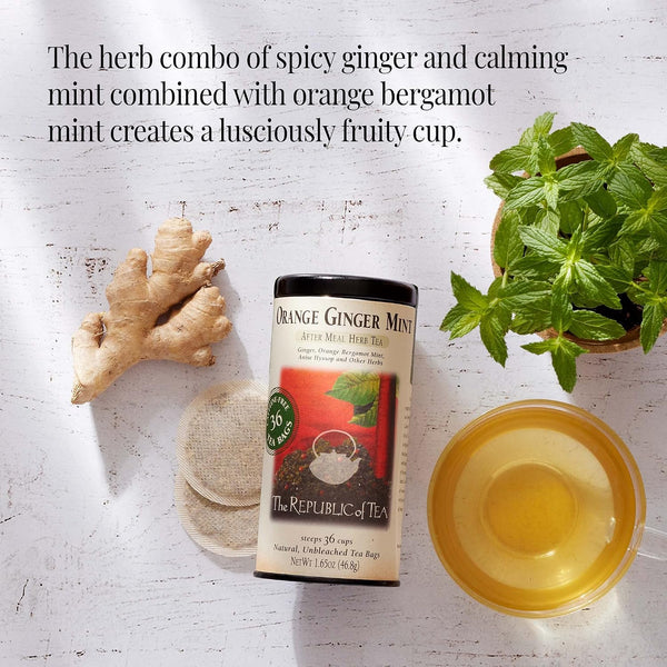 The Republic of Tea - Orange Ginger Mint Herbal Tea, 36 Tea Bag, Tin | Caffeine-free 36 Count (Pack of 1)