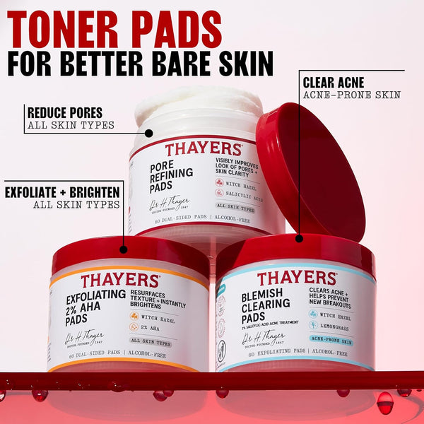 Thayers Blemish Clearing Acne Pads, Salicylic Acid Acne Treatment for Face, Pore Reducing, Exfoliating, and Soothing Skincare, Witch Hazel Toner