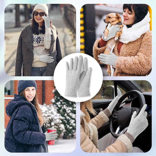 Women gloves cold weather touch screen glove warm fleece lining for driving cycling skiing One Size Gray