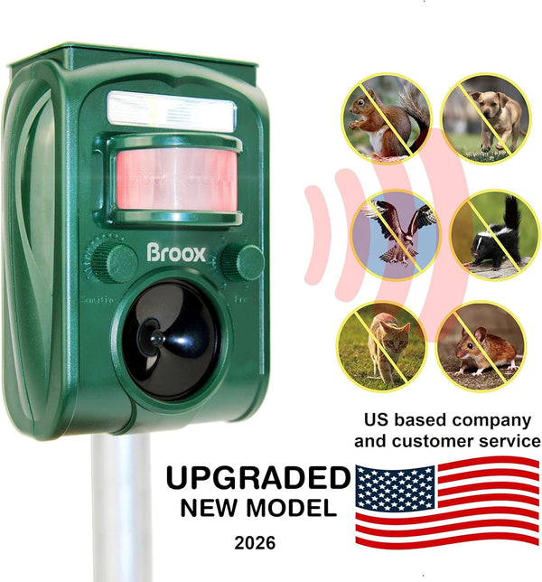 Broox 2026 Upgraded Solar Animal Repellent, Cat Repellent Outdoor, Squirrel Repellent, Deer Repellent, Ultrasonic pest Repeller, Waterproof IP 65,