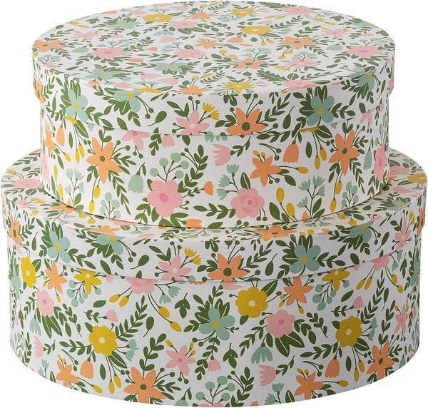 Soul & Lane Spring Fling Oval Decorative Keepsake Boxes with Lids - Set of 2: Floral Pattern Cardboard Containers, Stackable Retro Mache