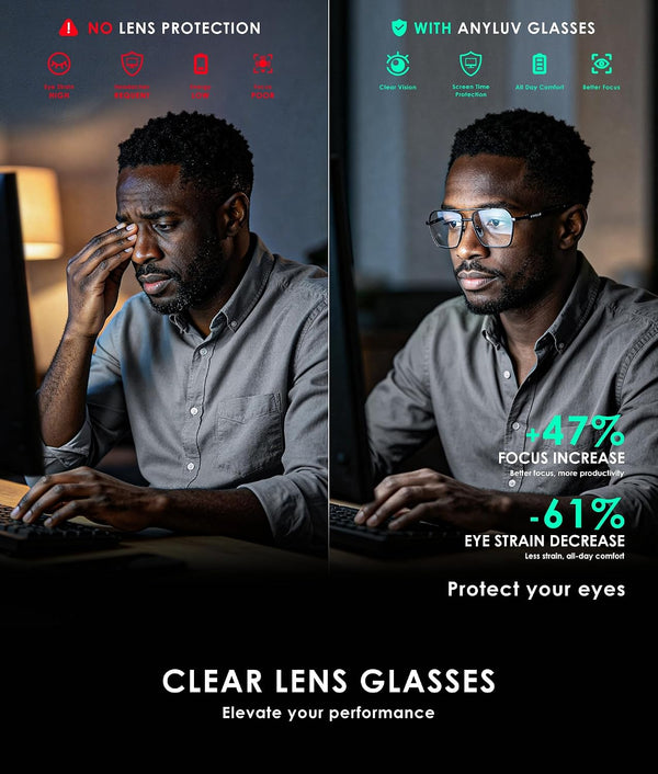 ANYLUV Blue Light Glasses Men/Women, Blue Light Blocking Glasses, Computer Screen Blocker Eyes Protection Glasses A01-black/Black Clear