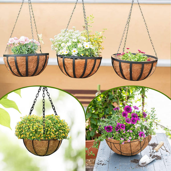 LCHUANG Coco Liners for Planters - 6 Pack 8 Inch Round Hanging Basket Liners, 100% Natural Coconut Fiber Replacement Liners for Hanging Baskets