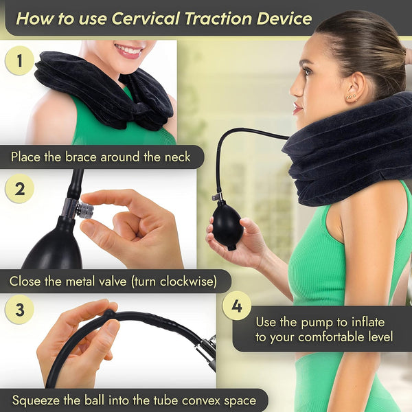 Cervical Neck Traction Device & Posture Corrector for Women and Men, FSA HSA Eligible Inflatable Neck Stretcher Brace for Decompression,