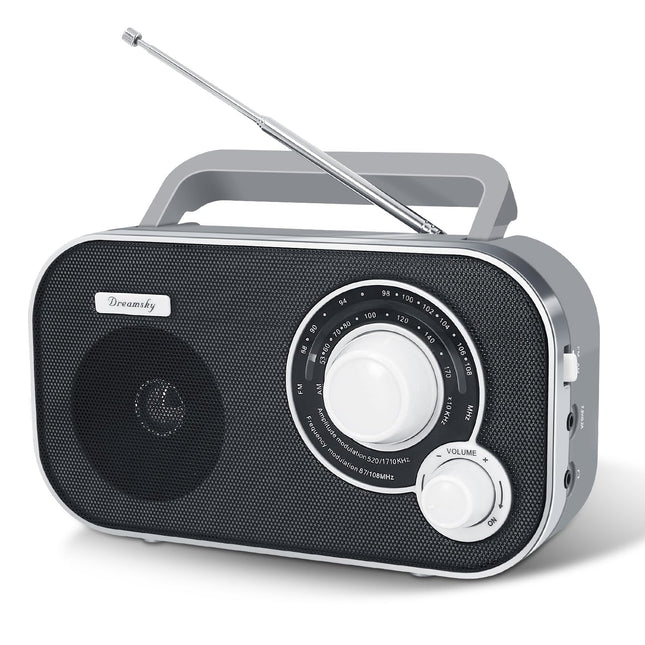 DreamSky AM FM Portable Radio Plug In Wall or Battery Operated for Home & Outdoor, Strong Reception & Sound, Large Dial 