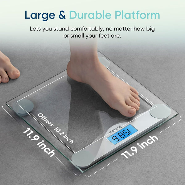 Etekcity Digital Body Weight Bathroom Scale, Large Blue LCD Backlight Display, High Precision Measurements,6mm Tempered Glass, 400 Pounds Silver