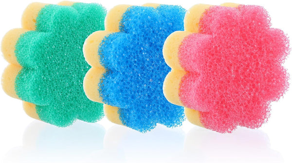 3Pcs Dish Soap Sponge, Dish Washing Sponge,Dual-Sided Temperature Scrubby Sponges,Flower Dual-Sided Sponge for Dish, Bathroom, Kitchen, Washing &