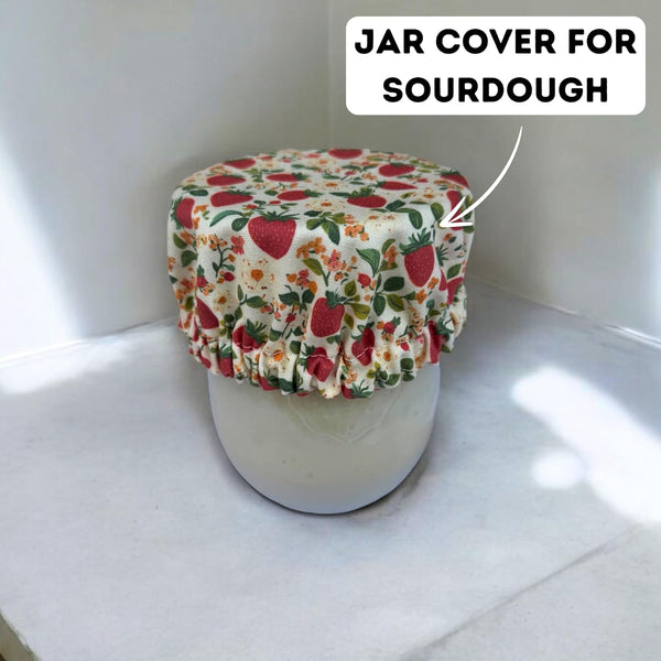 (4-Pack) Sourdough Reuseable Jar & Bowl Covers | Cute Baking Gift | 100% Cotton | Washable | Bread Proofing | Kitchen Food Storage Gifting |
