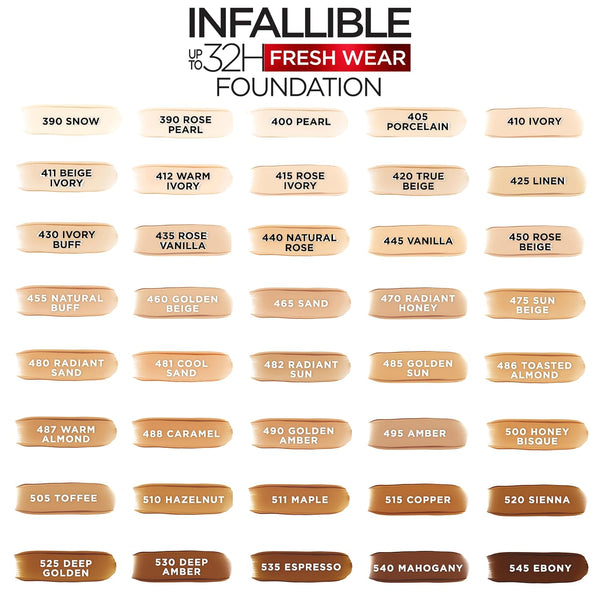 L'Oreal Paris Makeup Infallible up to 32 Hour Fresh Wear Lightweight Foundation, 411 Beige Ivory, 1 Fl Oz, Packaging May Vary