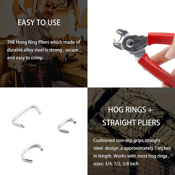 270 Pcs of 3 Sizes Galvanized Hog Rings Assortment Kit and Pliers | Professional Pliers Widely for Bungee Animal Pet Cages Bagging Meat and