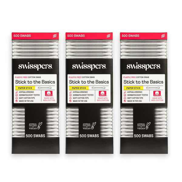 Swisspers Premium Cotton Swabs - Soft 100% Cotton Swabs with Paper Sticks for Beauty and Personal Care - Gentle Hygiene - 500 Count (Pack of 3)