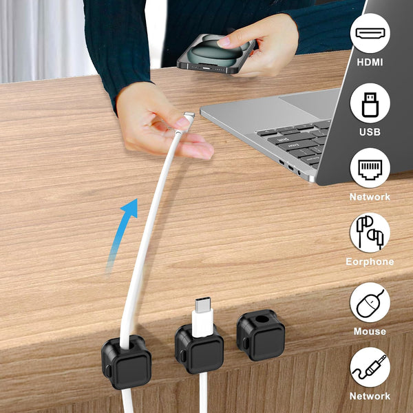 Magnetic Cable Clips, 6 Pack Cord Organizer Holder, for Desk Cable Management, Adhesive Wire Keeper for Desk in Bedroom Living Room Kichen Office