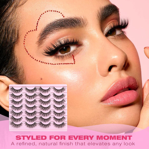 False Eyelashes 14mm Faux 3D Mink Lashes Natural Look Cat Eye Wispy Lashes Pack by Kiromiro, 14 Pairs Cat Eye A01