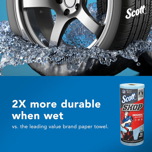 Scott Shop Original Blue Towels (75130), 9.4"X11" Cloth-Like Paper Towel (30 Rolls of 55 Sheets, 1,650 Sheet Total)