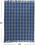 Creative Co-Op Recycled Cotton Blend Throw Blanket with Fringe, Blue Plaid