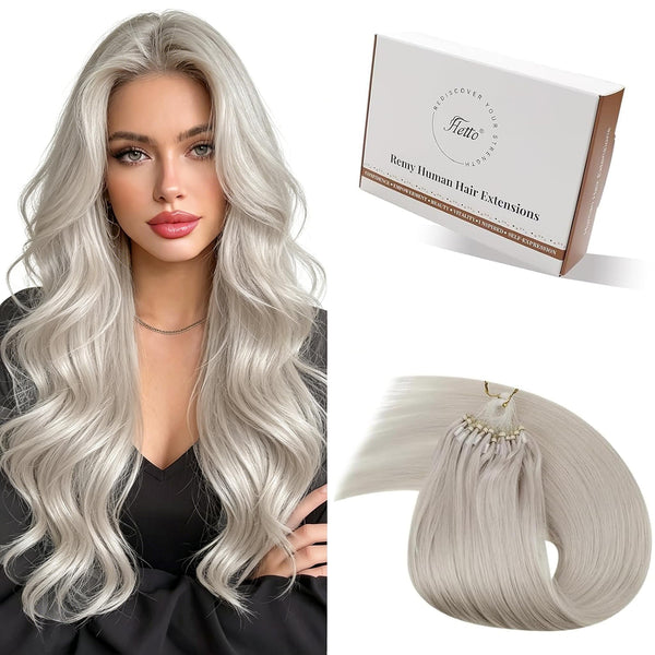 Hetto Microlink Hair Extensions Human Hair Blonde Micro Bead Hair Extensions Real Hair Invisible Short for Women 12 Inch 45g 50s 1-1-M-#60 12-Inch