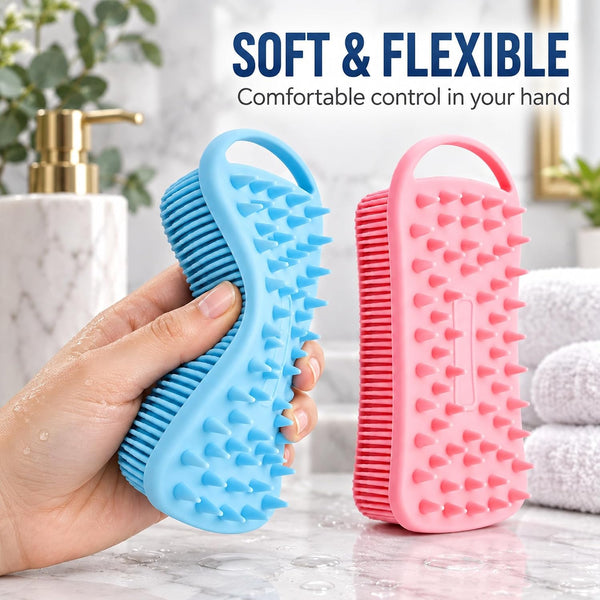 2Pack Dual Sided Silicone Body Scrubber for Exfoliating, Shower and Scalp Massage, 2 in 1 Bath & Shampoo Brush,Soft Exfoliating Body Shower