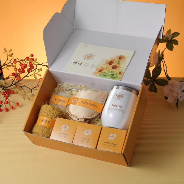 Birthday Gifts for Women, Spa Care Package Gifts Basket Unique, Sunshine Get Well Soon Sunflower Presents Gift Box Set for Women Mom Sister Best