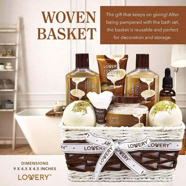 Gifts For Women Gift Basket for Women– 9 Piece Set of Vanilla Coconut Home Spa Set, Luxurious Gifts for Her, Bath and Body Sets Includes Fragrant