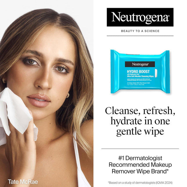 Neutrogena Hydro Boost Face Wipes + Hyaluronic Acid, Hydrating Makeup Remover Wi
