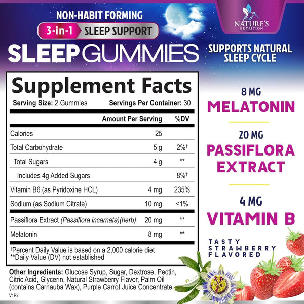 Sleep Gummy 8Mg Melatonin - Extra Strength Sleep Support with 20Mg Passiflora, Natural Sleeping Gummies for Adults, Vegan & Non-Gmo, Melatonin