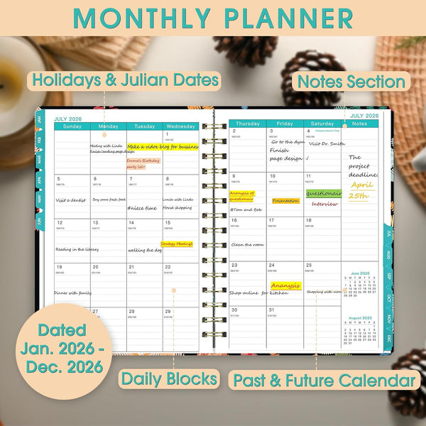 Ymumuda 2025-2026 Planner, 12-Month Daily Weekly Monthly Planner from JUL.2025 to JUN.2026, 8.4" X 6", Spiral Notebook with Stickers, Elastic