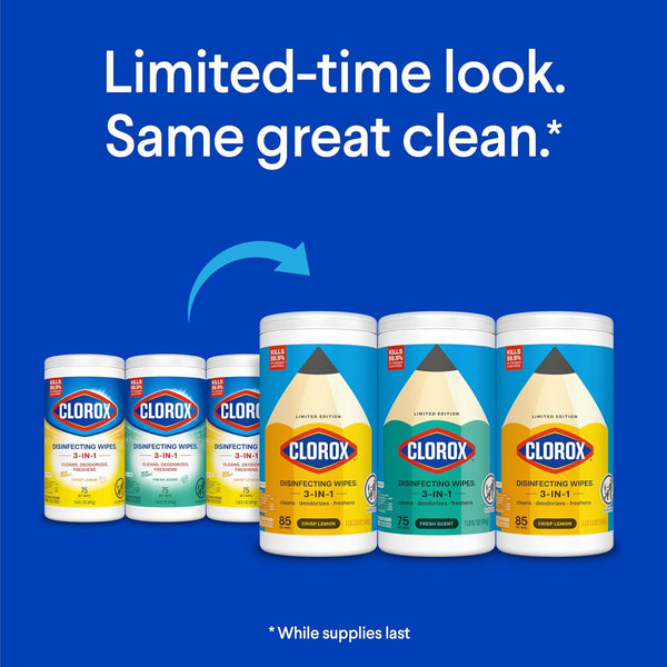 Clorox Disinfecting Wipes Back to School Variety Pack, 75 Count Each, Pack of 3 (Package May Vary) Lemon + Fresh 75 Count (Pack of 3)
