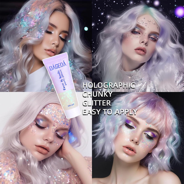 DAGEDA Body Glitter Gel, Face Glitter Body Gel Sequins Shimmer Liquid Eyeshadow,