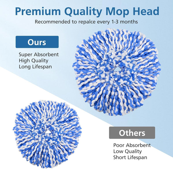 8 Pack Rinseclean Spin Mop Replacement Head Refills with 1 Rotating Mop Base Compatible with O Ceda Rinseclean 2 Tank System, Blue Microfiber Mop