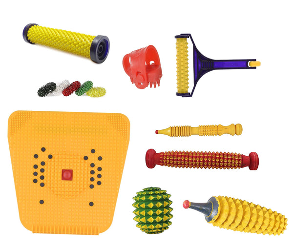 Acupressure Wooden Foot Roller Magnetic Stress Mat Combo Kit (Set of 9)