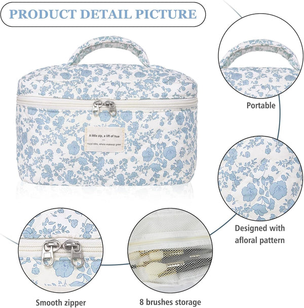 Large Makeup Bag, Cute Cosmetic Bag for Women Girls, Floral Coquette Aesthetic Toiletry Bag, Travel Make up Organizer Bag (BDLH)