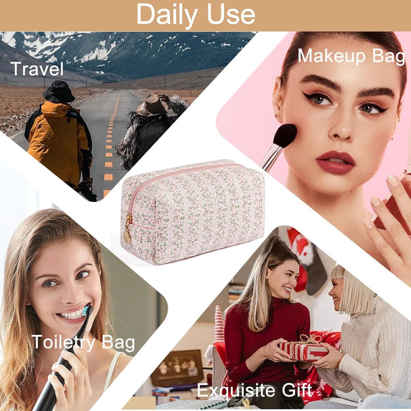 Makeup Bag Travel Cosmetic Bag for Women Girls, Zipper Make up Pouch, Floral Flowers Toiletry Organizer Makeup, Portable Storage Cosmetic Travel
