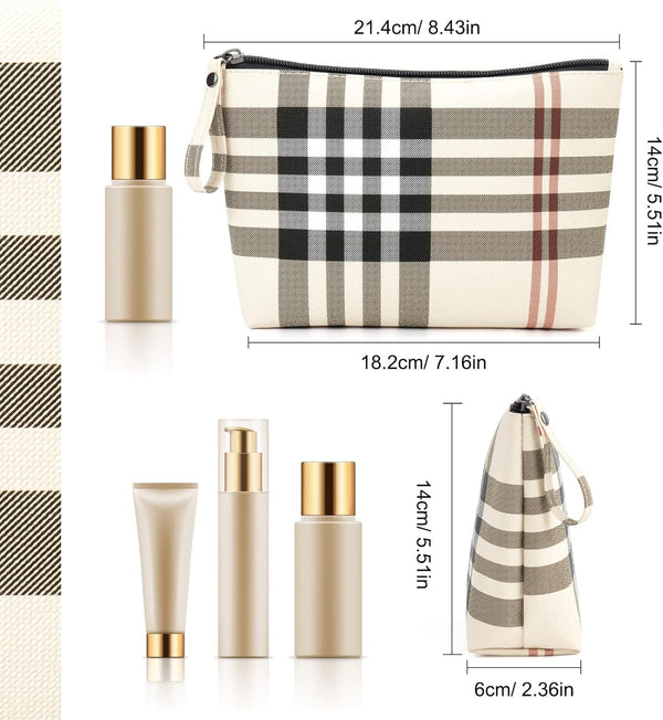 MAANGE Small Makeup Bag for Purse Cosmetic Bags for Women Pu Leather Makeup Pouch Travel Makeup Bag with Handle Make up Bag for Travelling(Khaki)