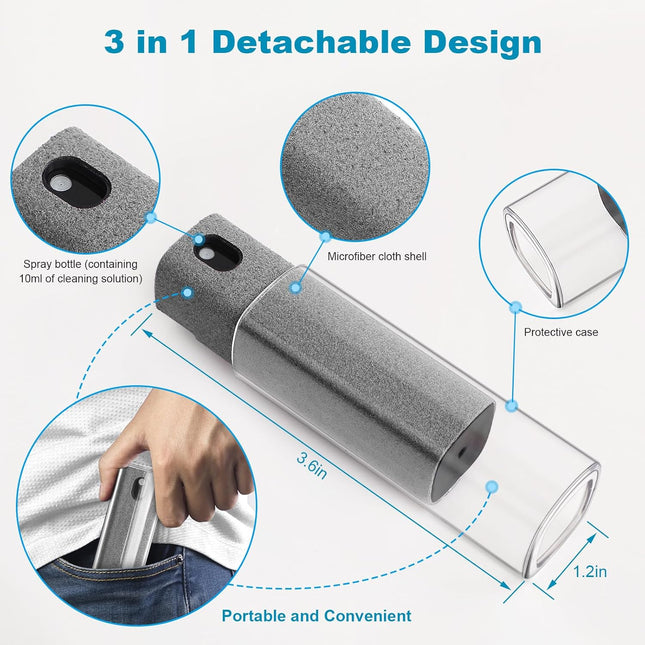4 Pack Screen Cleaner 3-In-1 Touchscreen Mist Cleaner Spray and Microfiber Cloth Built-In Cleaning Solution Portable Reu
