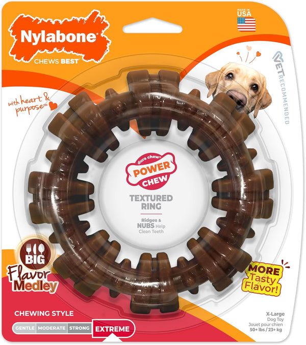 Nylabone Power Chew Textured Ring Dog Chew Toy, Flavor Medley, X-Large | Durable dog toys, long lasting, discourages destructive chewing,