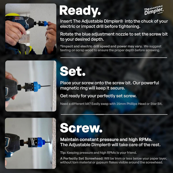 Adjustable DIMPLER ® Drywall Bit | Perfect for Converting Electric and Impact Drills into a Drywall & Deck Screw Gun | Holds the Screw with a Poweful Magnet