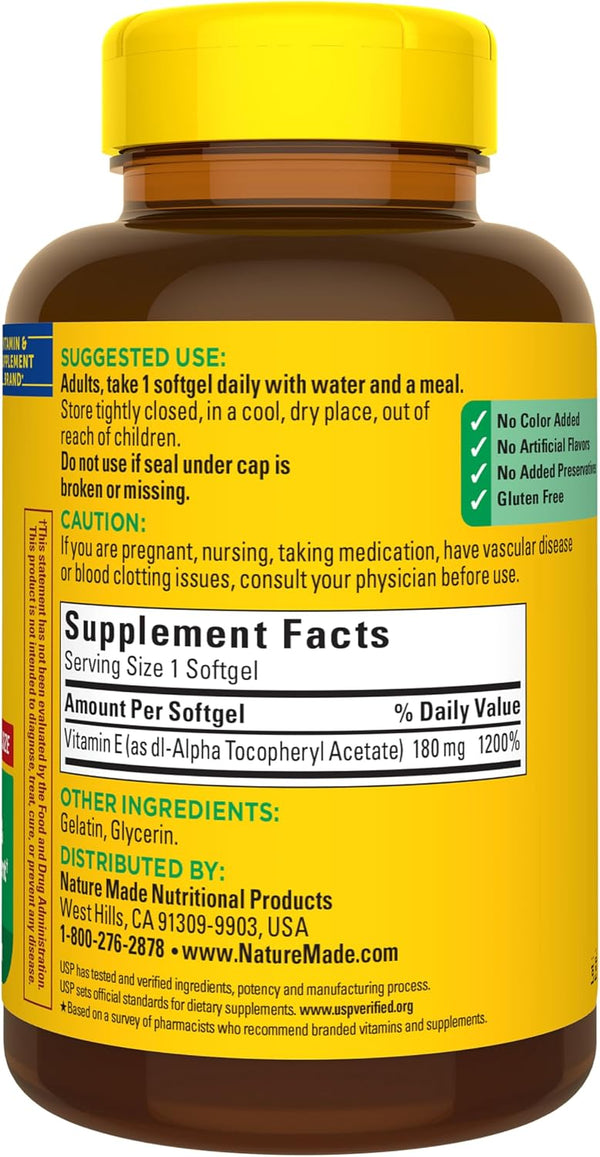 Nature Made Vitamin E 180 mg (400 IU) dl-Alpha, 300 Softgels 300 Count (Pack of 1)