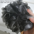 Shower Sponge Loofah Back Scrubber, Soft Mesh Body Scrubber with Wooden Handle, Bath Sponge for Women Kids (Black)