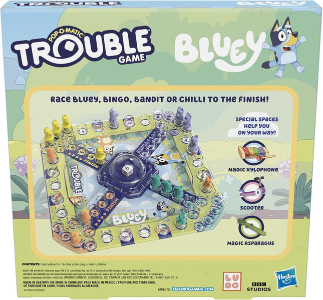 Hasbro Gaming Trouble: Bluey Edition Board Game for Kids, 2-4 Players, Race Blue