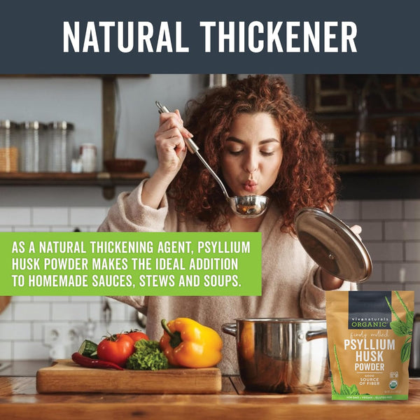 Viva Naturals Organic Psyllium Husk Powder, 24 Oz - Finely Ground, Unflavored Plant Based Superfood - Good Source of Fiber for Gluten-Free Baking,